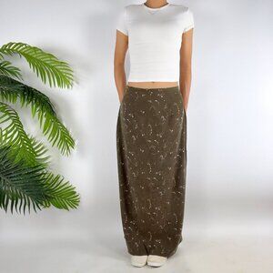 Vintage 90s Olive Green Floral Cottagecore Boho Prairie Fairy Maxi Skirt / 11